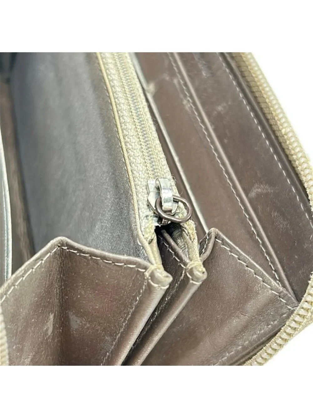 Chanel Wallet Beige Zip Around CC Logo Silver